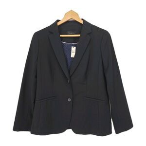 New Talbots Womens Double Vent Blazer Jacket Black Wool Stretch Blend Size 6